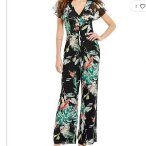 Gianni Bini Jumpsuit Tropical Print Black‎